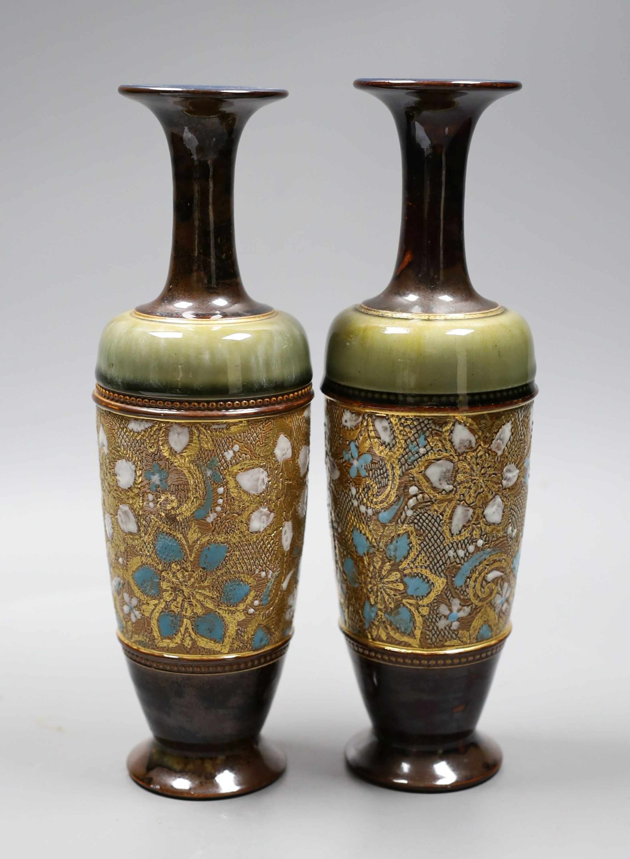 A pair of Royal Doulton Slaters patent vases, 22cms high